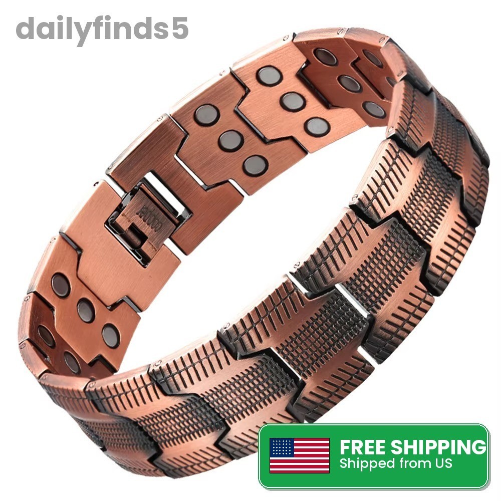 100% Pure Copper Energy Chain Bracelet Magnets Cross Crucifix Therapy Health