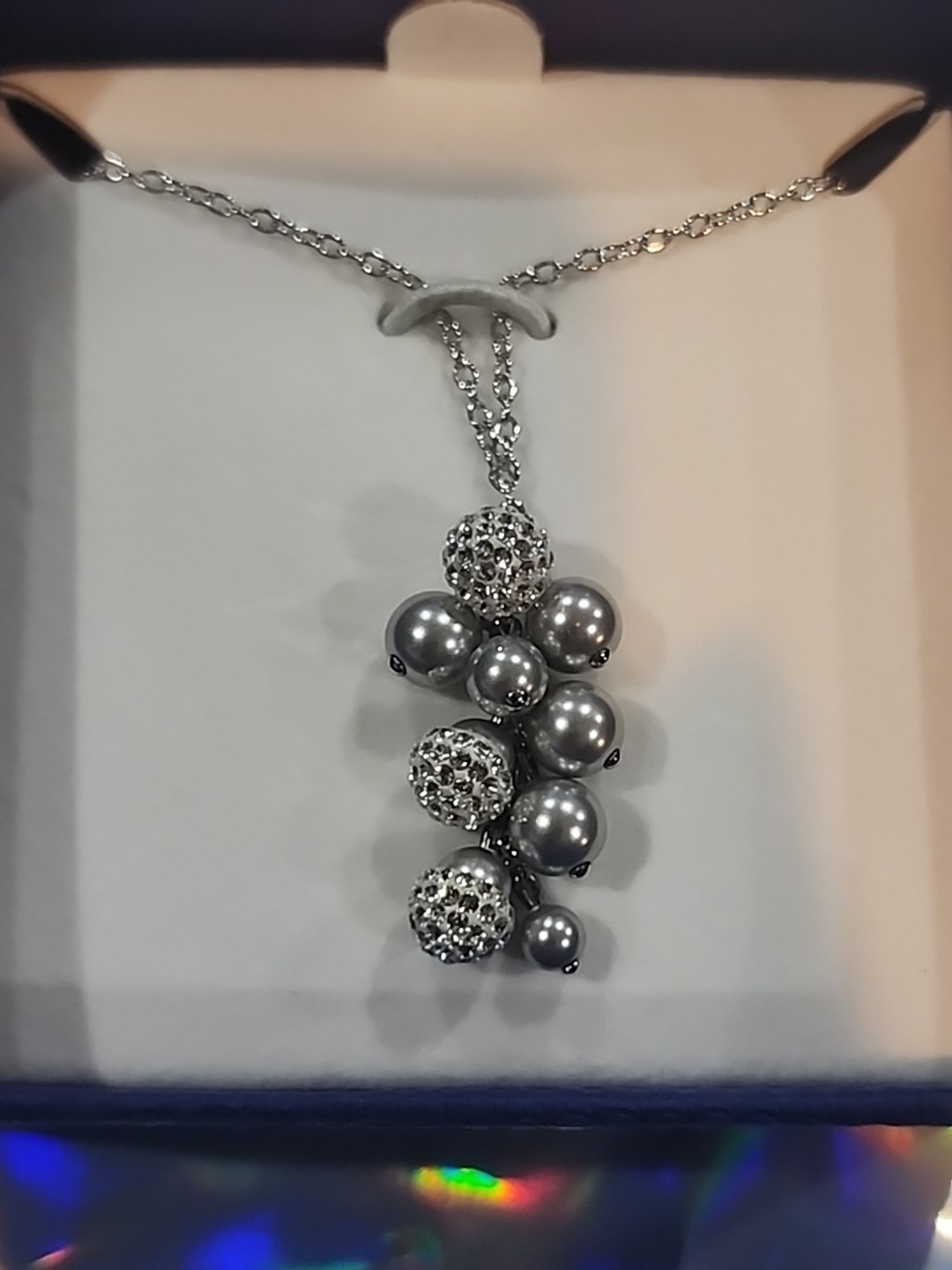 Swarovski Rumor Small Necklace Grey Crystal Pearls Clear Pavé Rhodium 40cm NIB
