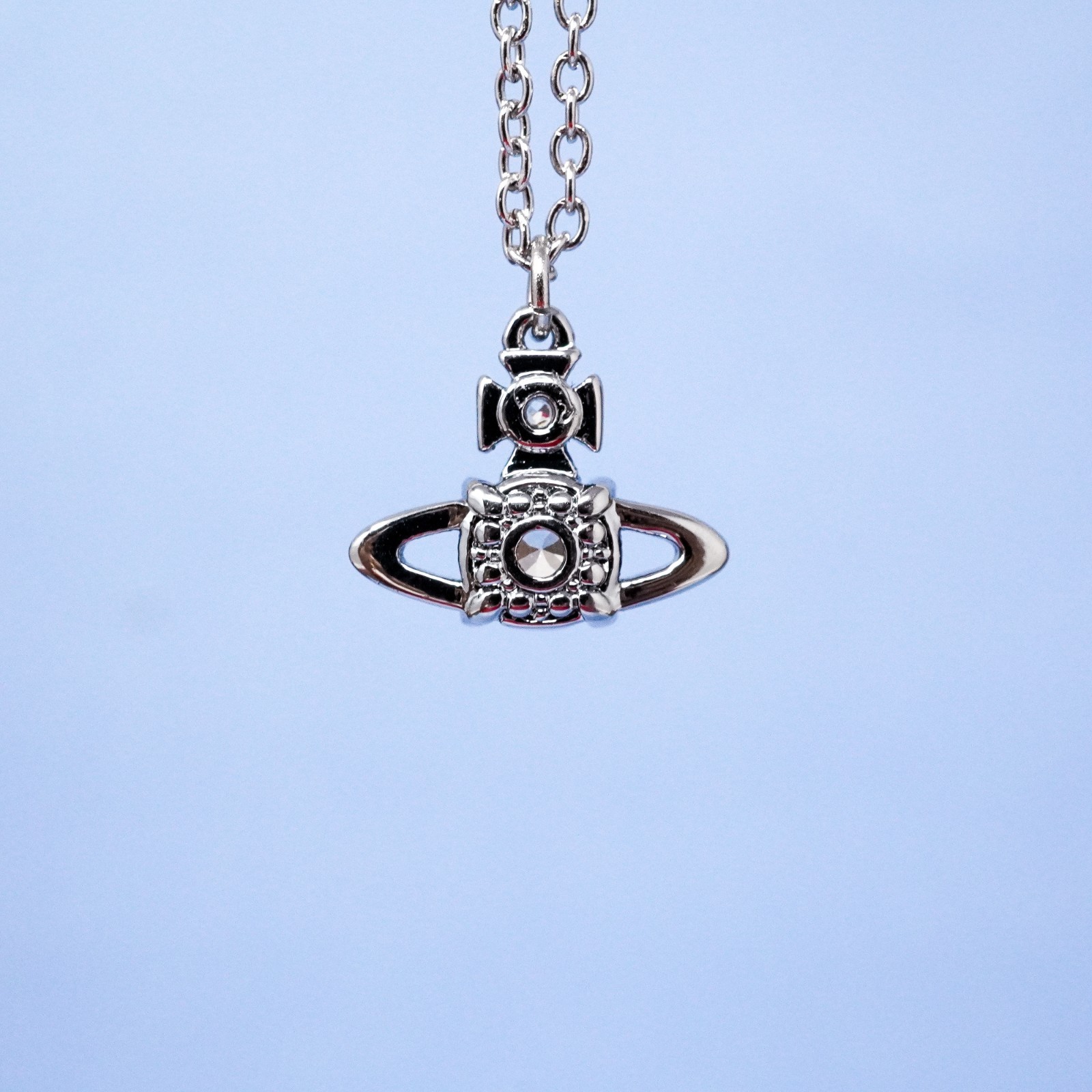 Vivienne Westwood Necklace Silver Orb Pendant Small White Crystal With Gift Box