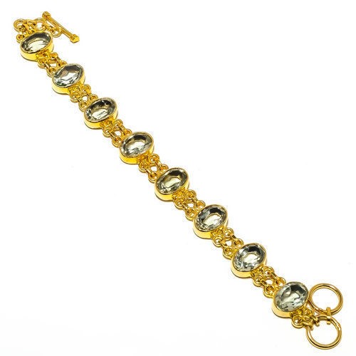 Natural Green Amethyst Silver Gold Plated Bracelet 7-7.99″ B625-93