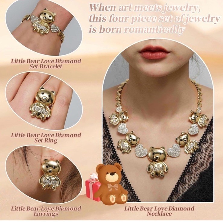 XOXO Gold Plated & Filled Cute Bear Jewelry Set for Women: Bride Bridesmaid