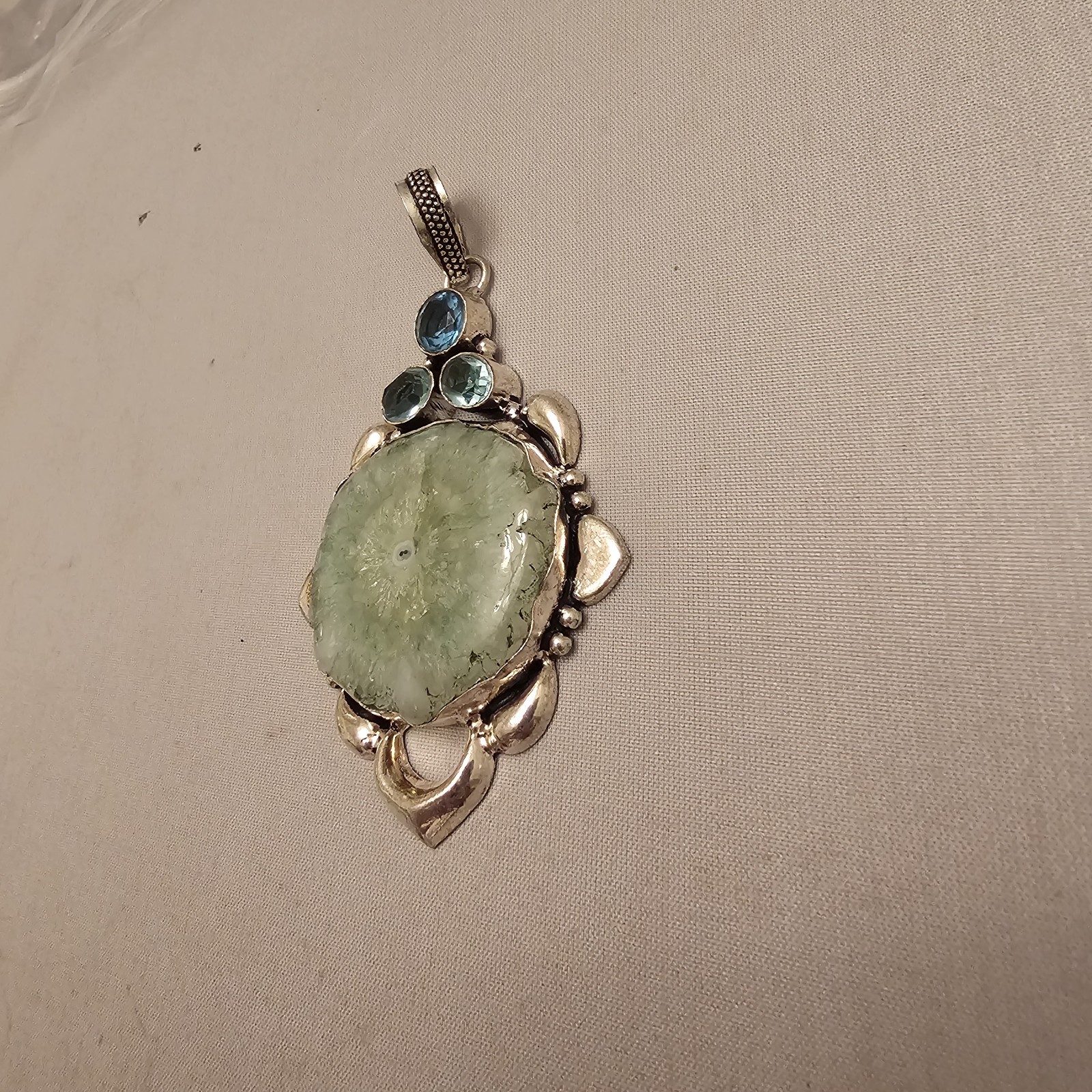 Green Stone Unknown Gemstones in 925 Sterling Silver Pendant About 3 Inches