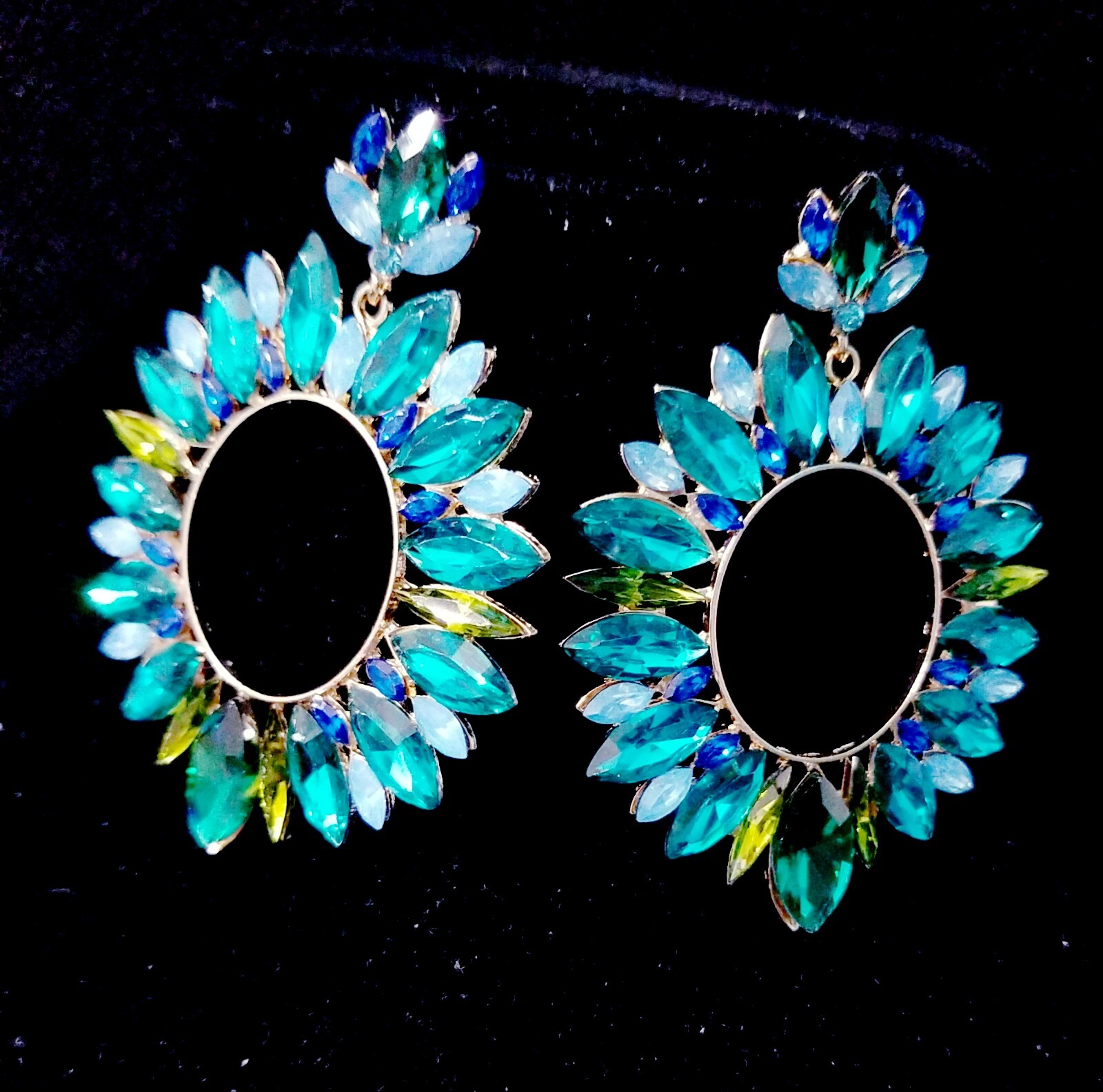 Aqua Crystal Bridesmaid Rhinestone Chandelier Drop Earrings 3.2 inch Jewelry