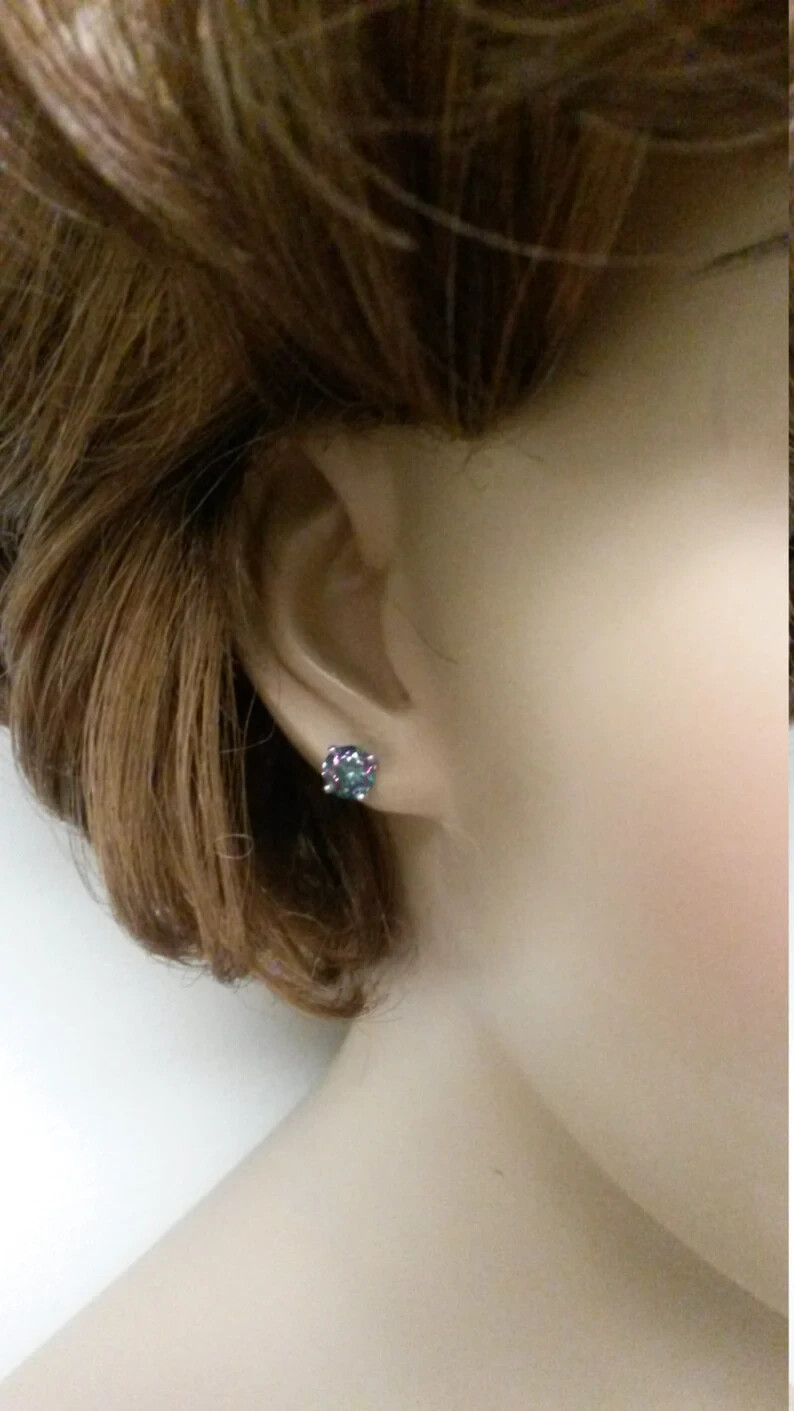 925 Sterling Silver 6mm Round Cut Mytsic Topaz CZ Stud Earrings For Women