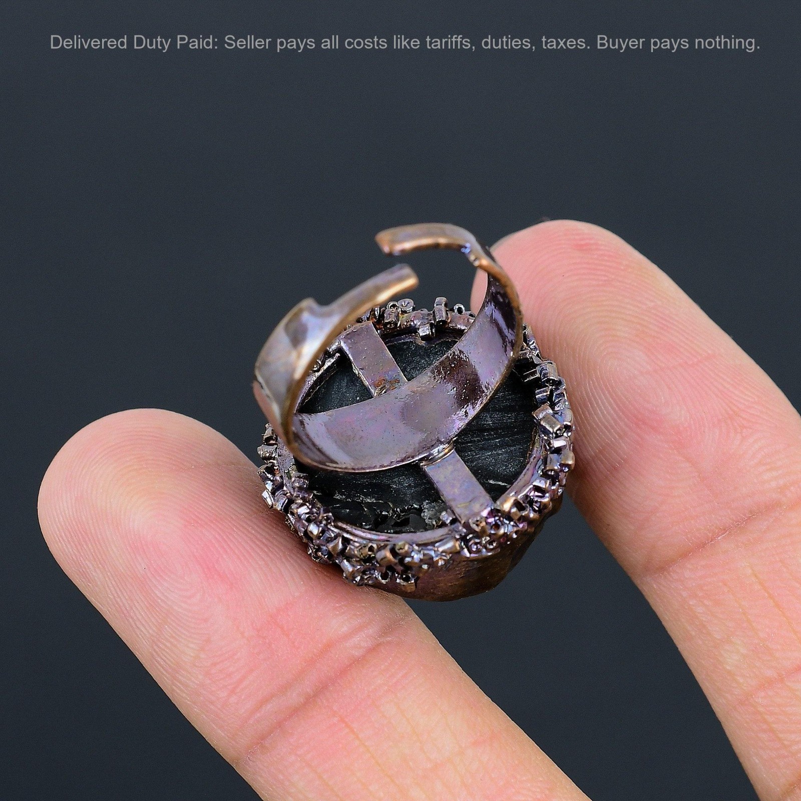 Copper Black Tourmaline Rough Stone Solitaire Electroformed Artisan Ring Jewelry