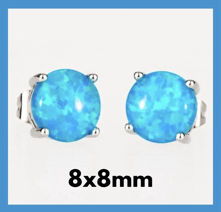 Gorgeous Ocean Blue Fire Opal Cross Necklace, Earrings, Five-Stone Ring 10 Set