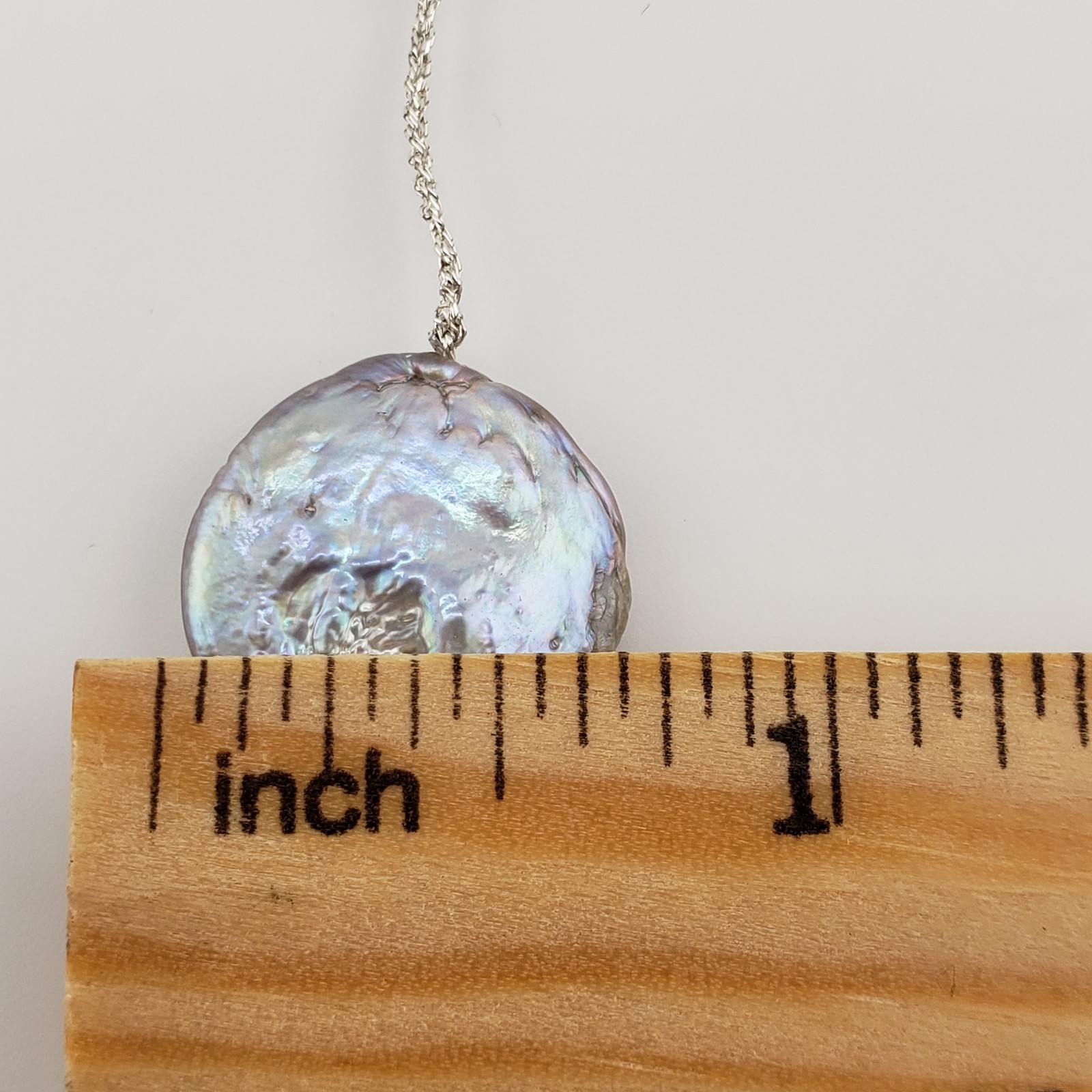 Freshwater Keshi Coin Pearl Necklace Gray Peacock Sheen Station Dramatic 36″
