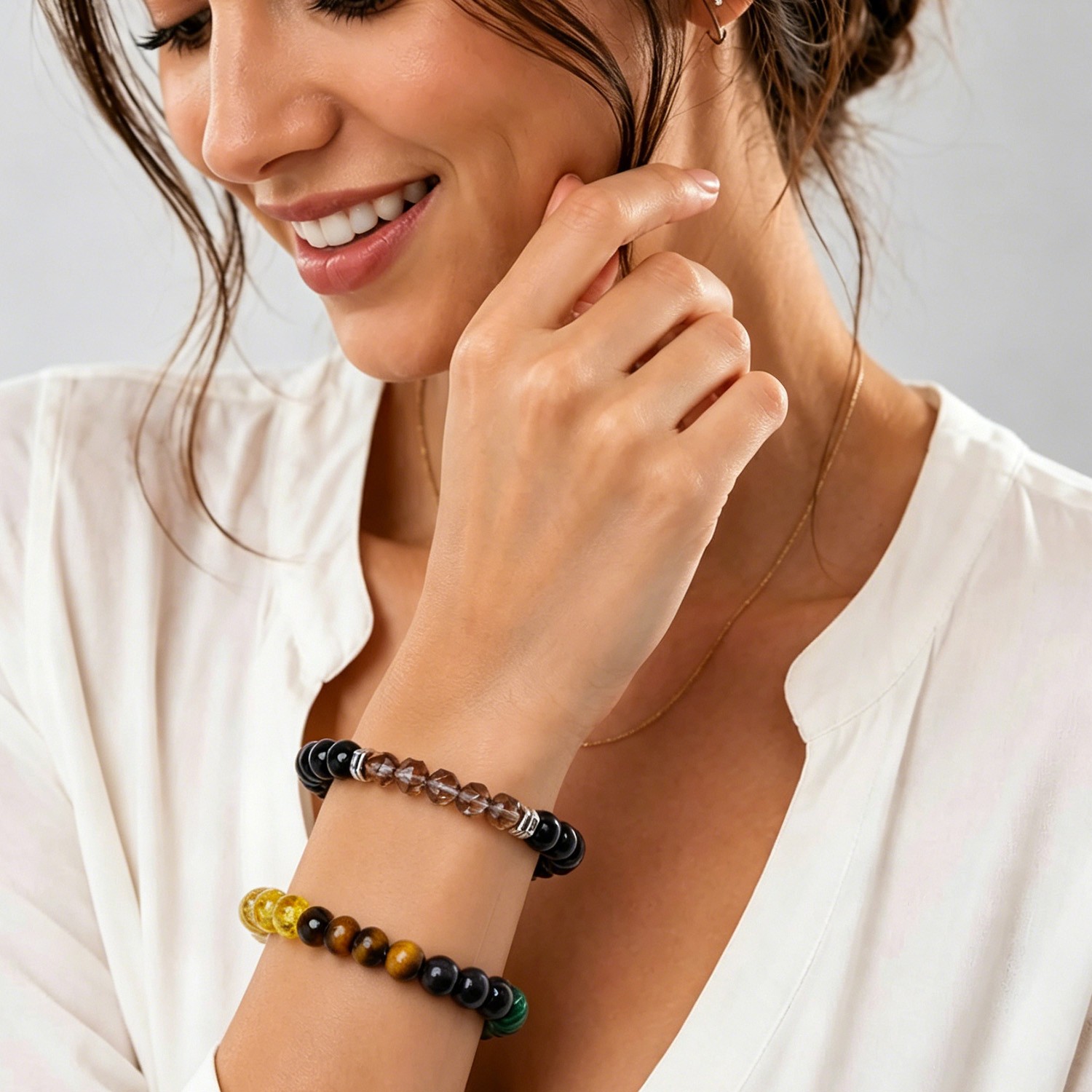 Money Wealth Natural Stone Bracelet Crystal Beaded Stretch for Him Her Gift Idea