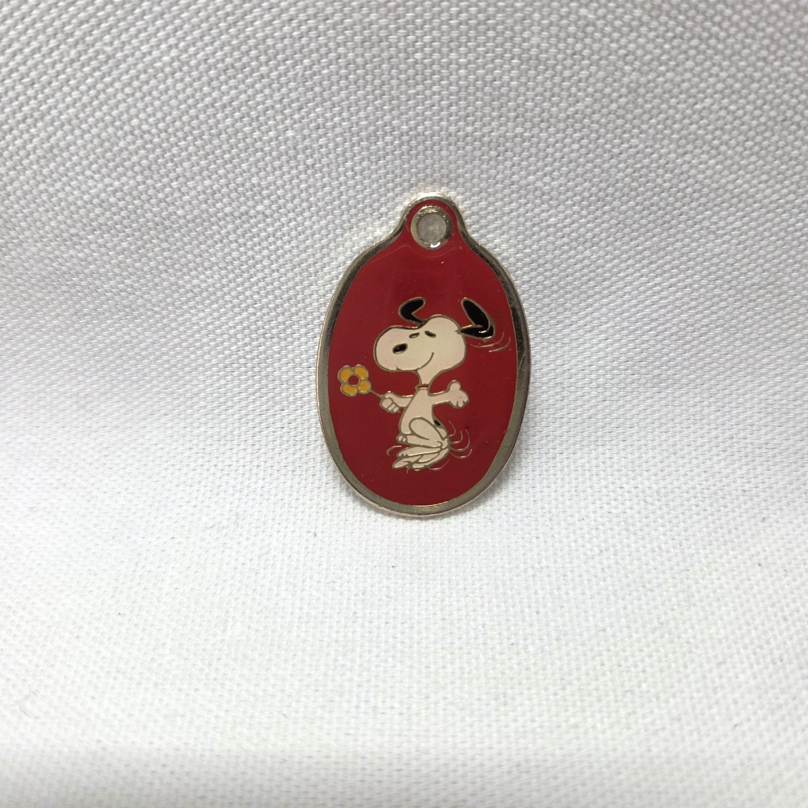 VINTAGE Dancing Snoopy Enamel/Cloisonne Oval Keychain Charm