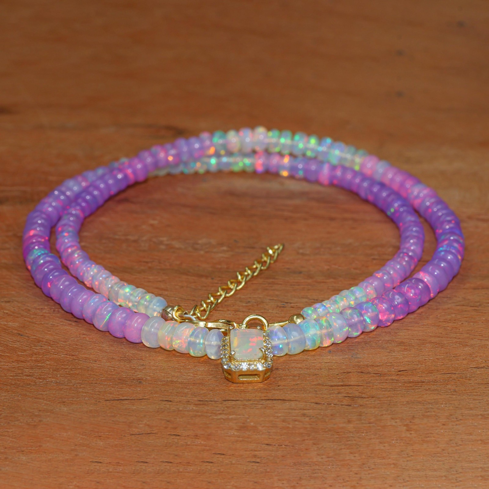 Smooth Purple Opal Shaded Beads Necklace, Multifire Octagon Cut Opal Necklace