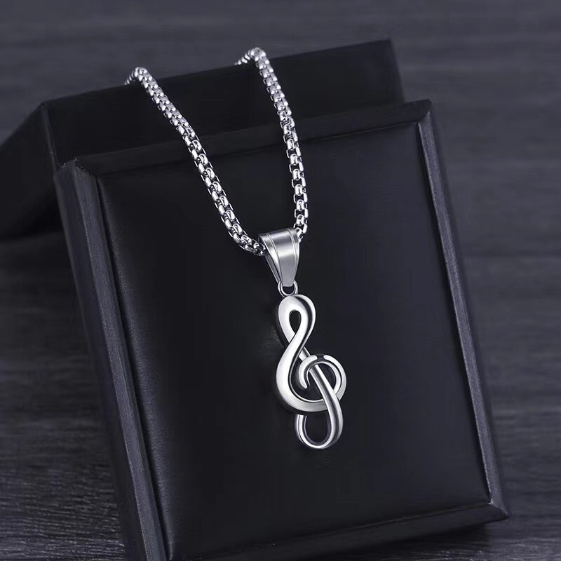 Men Women Silver Small Music Note G Treble Clef Pendant Necklace Chain 24″ Gift