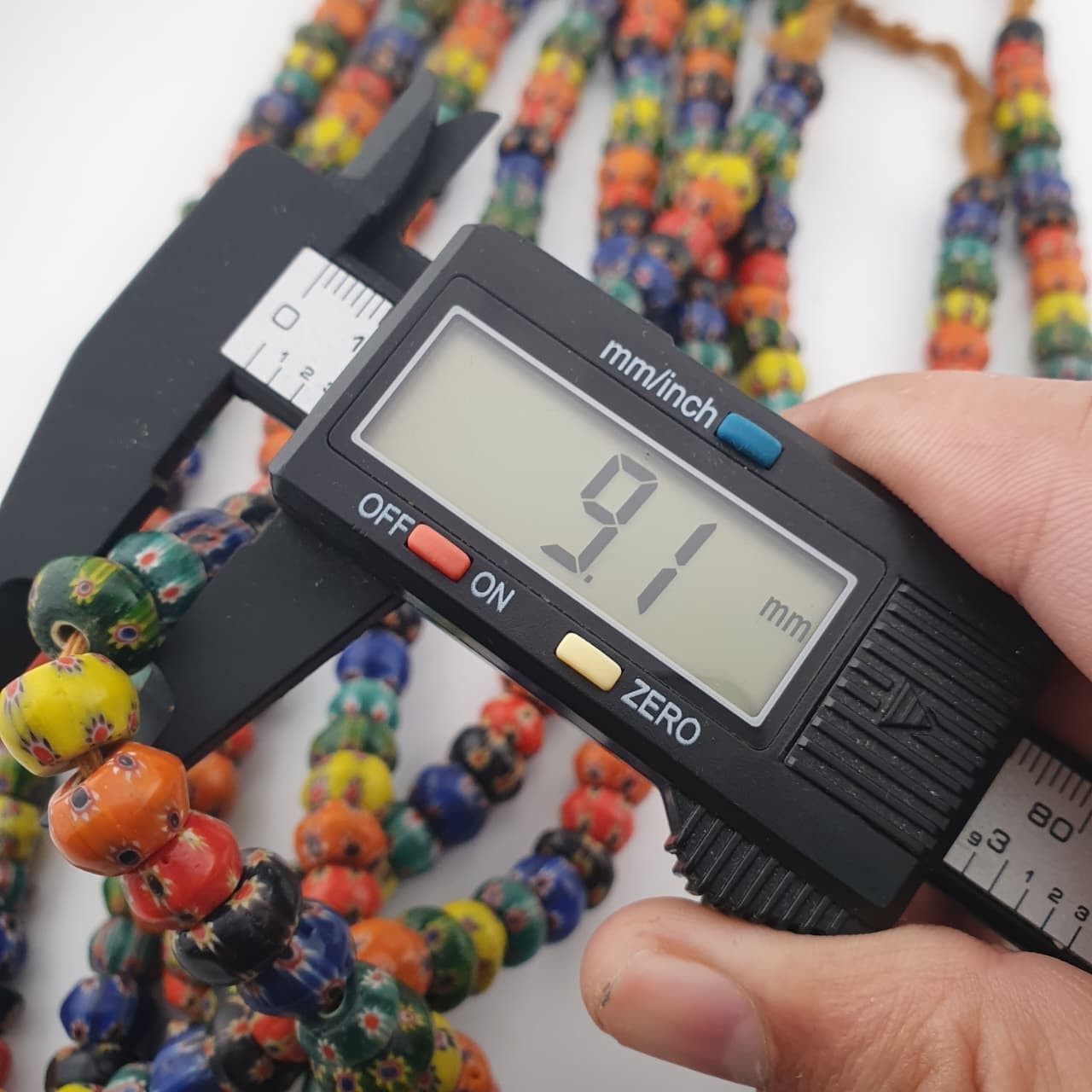 Vintage Venetian Style Multicolor Chevron Beaded Strands 22in | 9.1–11.2mm
