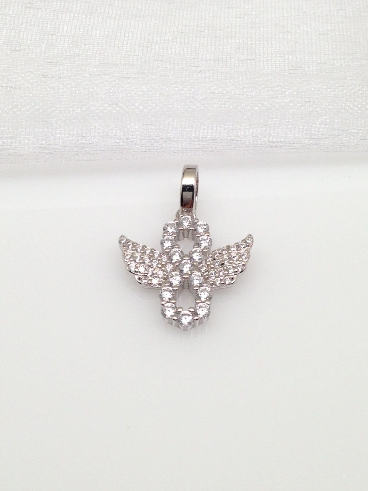 925 Sterling Silver CZ Angel Wings Infinity Pendant Women 15mm0.59″/22mm0.87″