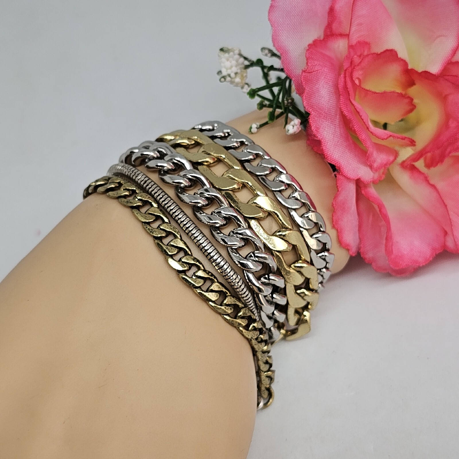 Jenny Bird Cuff Mixed Metal Cuff Bracelet Stacked Layered Chain Modern Jewelry