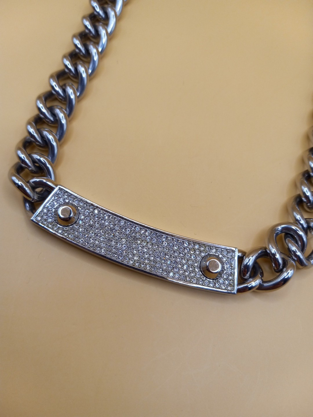 Michael Kor Silver Tone Chunky Collar Reversible Necklace 18in