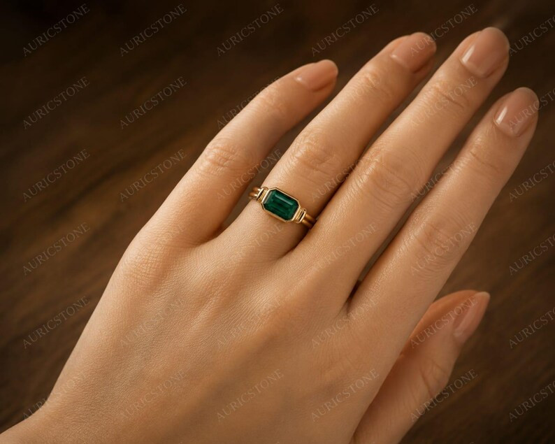 Lab Created Green Emerald Ring, Base Metal: Brass Finish: Gold Plated