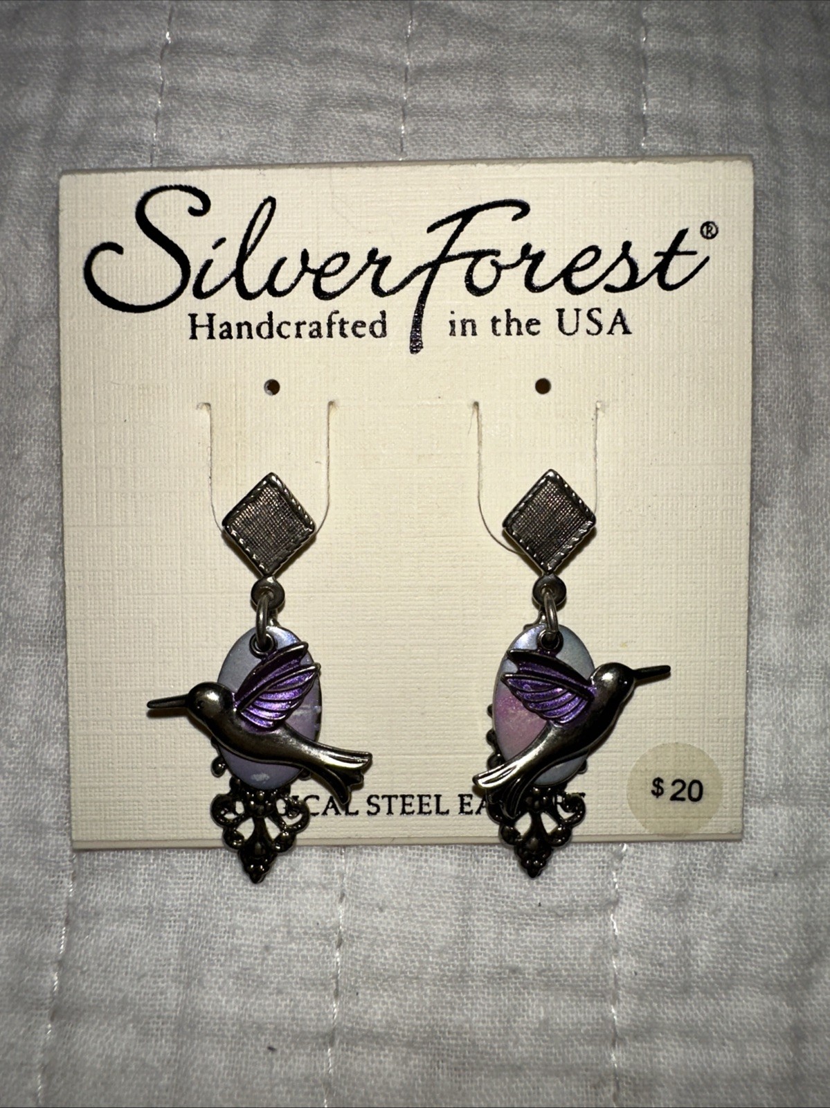 Silver Forest Handcrafted Surgical Steel Dangle Hummingbird Post Earrings