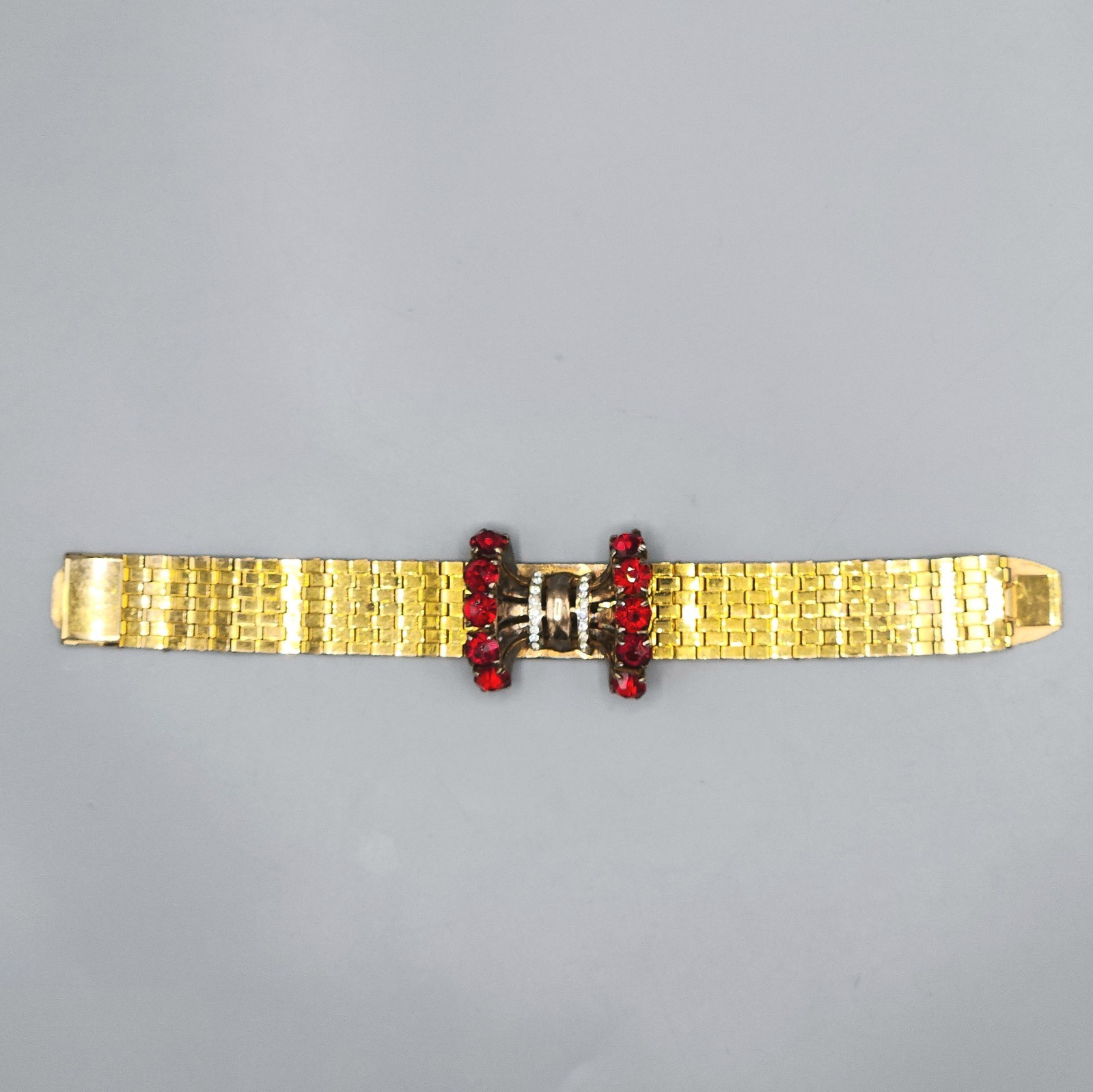 Unsigned Reinad Retro 12K GF Red Paste Crystal Brick Link Cuff Bracelet 6.5″