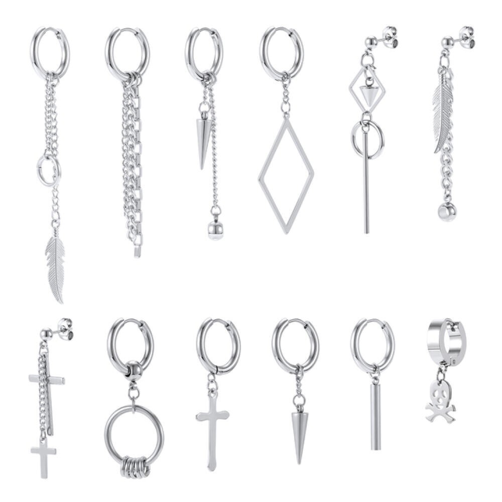 18g/20g Stainless Steel Hoop Earrings Gothic Punk Cross Earring for Women Men
