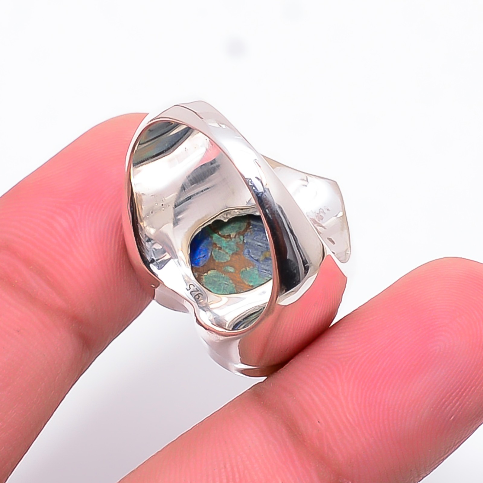 Heart – Copper Azurite Chrysocolla Handmade 925 Sterling Silver Ring S.9 R12621