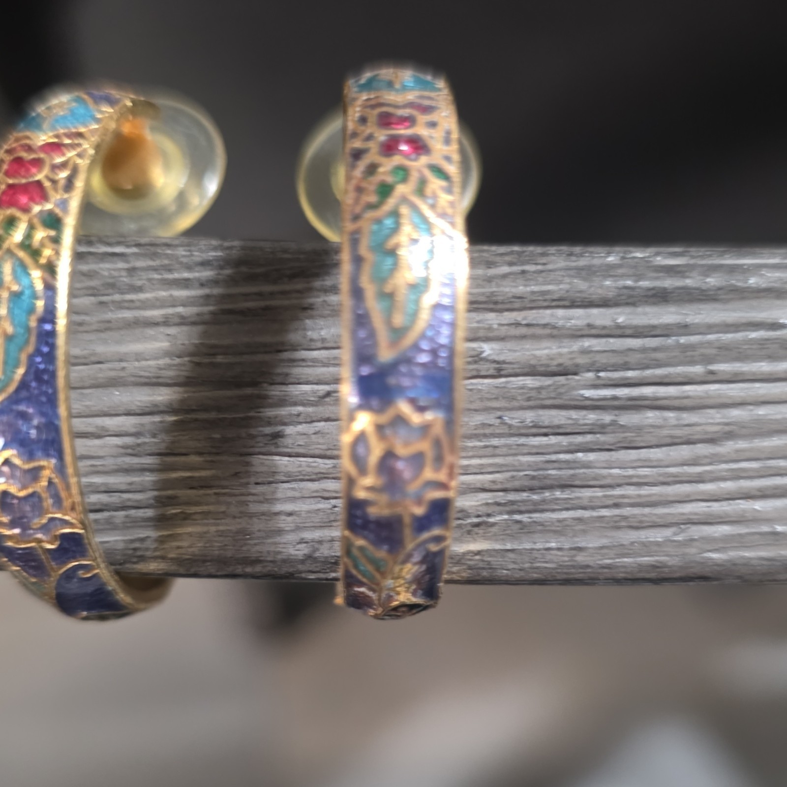 Gold Blue Red Green Enamel Floral Hoop Earrings Butterfly Closure Fashion Theme