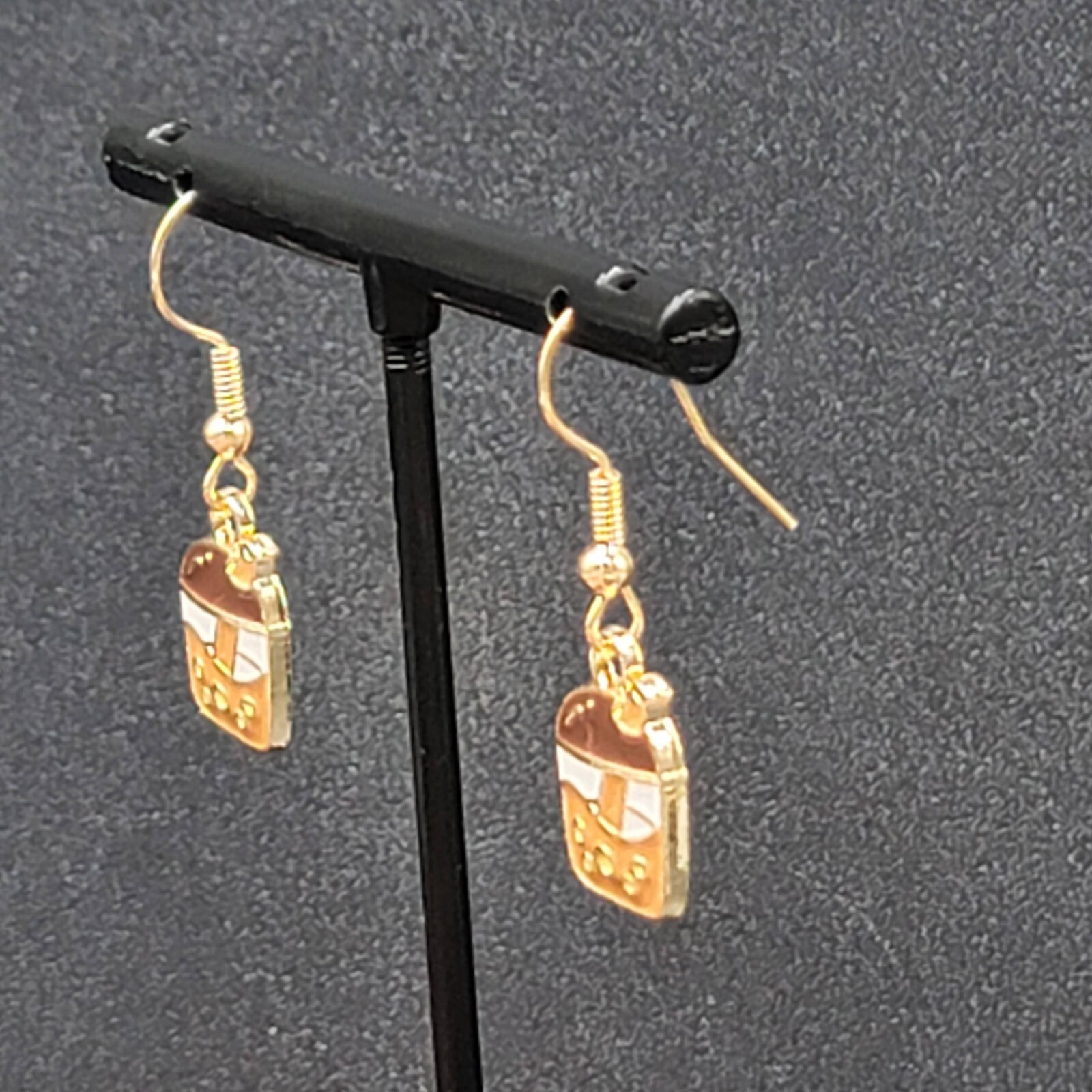 Boba Tea Pierced Earrings Gold tone Coffee Drink Dangle Enamel 1/2″