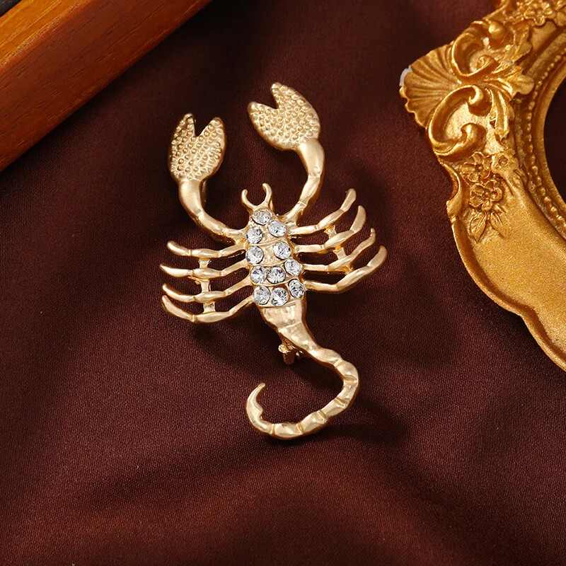 Women Matte Gold Color Zodiac Brooch Fashion Simple Rhinestone Animal Badges Pin