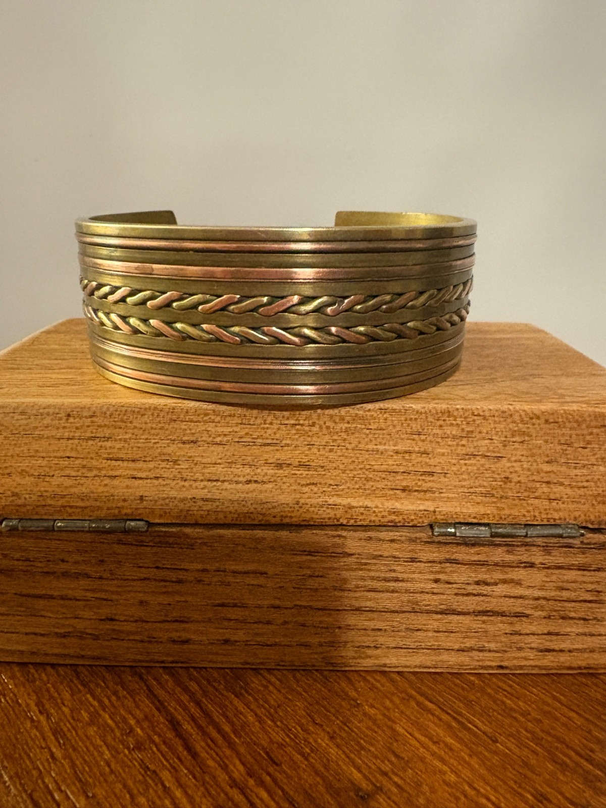3 Vintage Chunky Slip on Bangle Bracelets Brass Pink Copper Mix