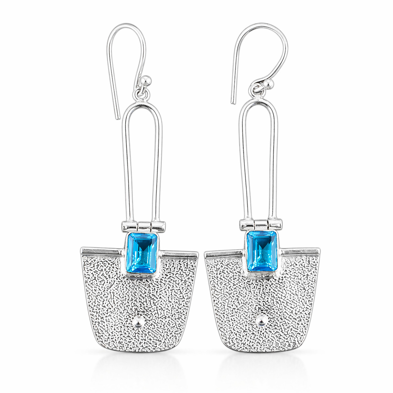 Swiss Blue Topaz Gemstone 925 Silver Jewelry Handmade Dangle Earrings 2.2″ Gift