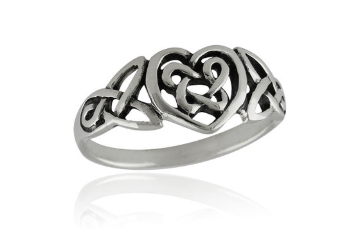US SELLER Trinity Heart Shaped Celtic Knot Love Silver Plated RING Size 5