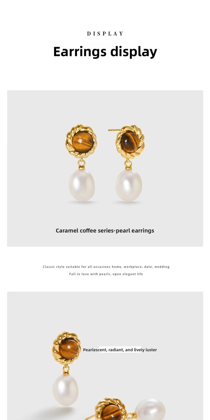 Amber Lollipop Vintage Beauty Pearl Earrings Light Luxury Gemstone Earrings
