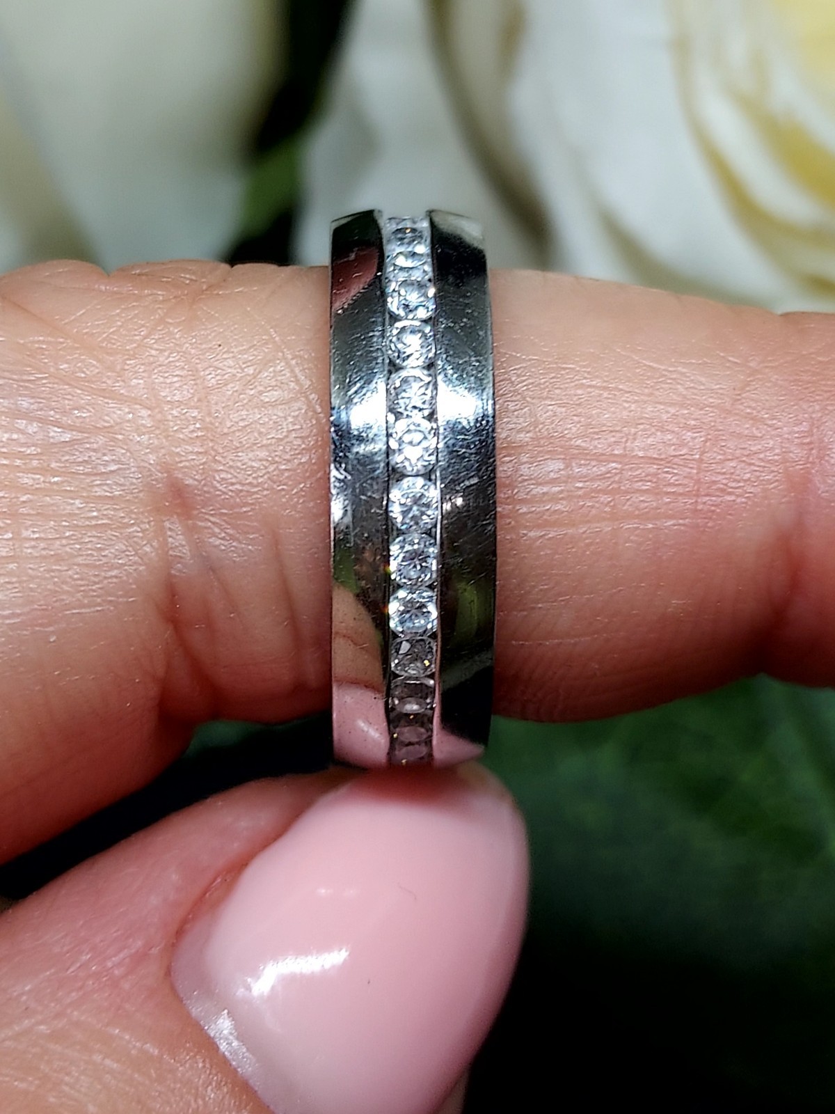 A Stunning S.Steel 5.5mm Wide Band With Channel Set Cubic Zirconia Uk Size L