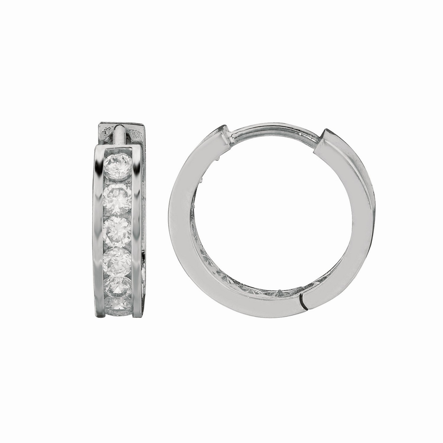 Sterling Silver Channel Set CZ Hoop Earrings (3×15 mm)