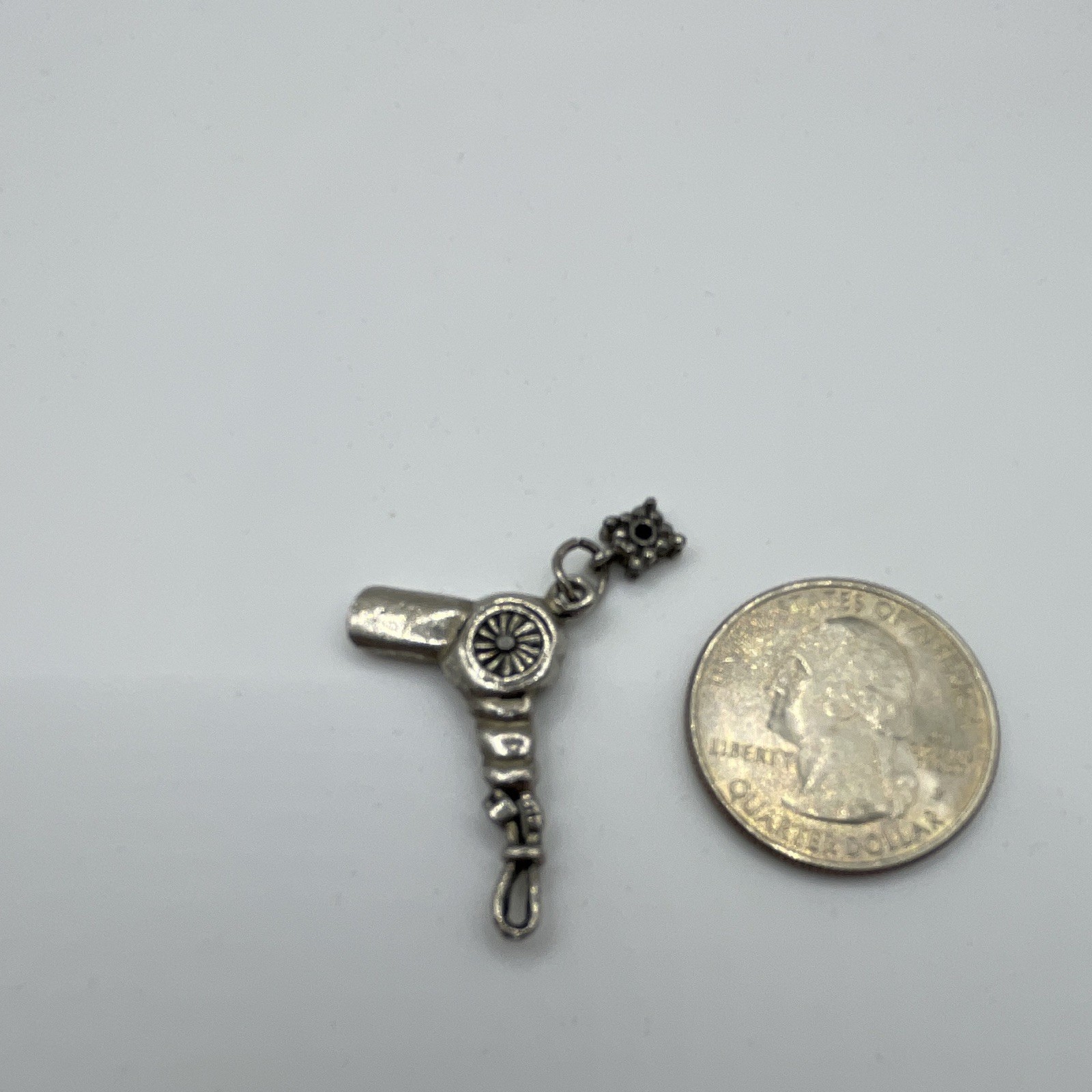 Silver Metal Blow Dryer Dangle Charm Pendant, Beauty Theme, No Stone