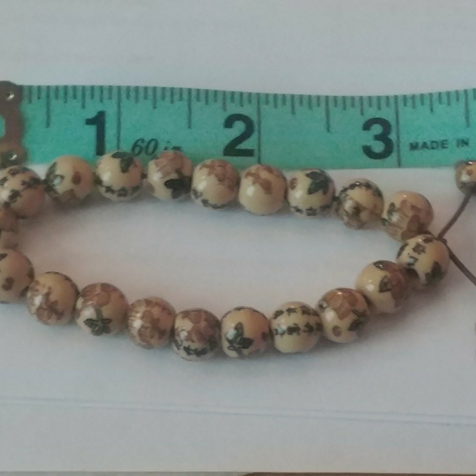 Oriental Beaded Bracelet-handmade-6″-elastic cord-tea motif-beige/brown
