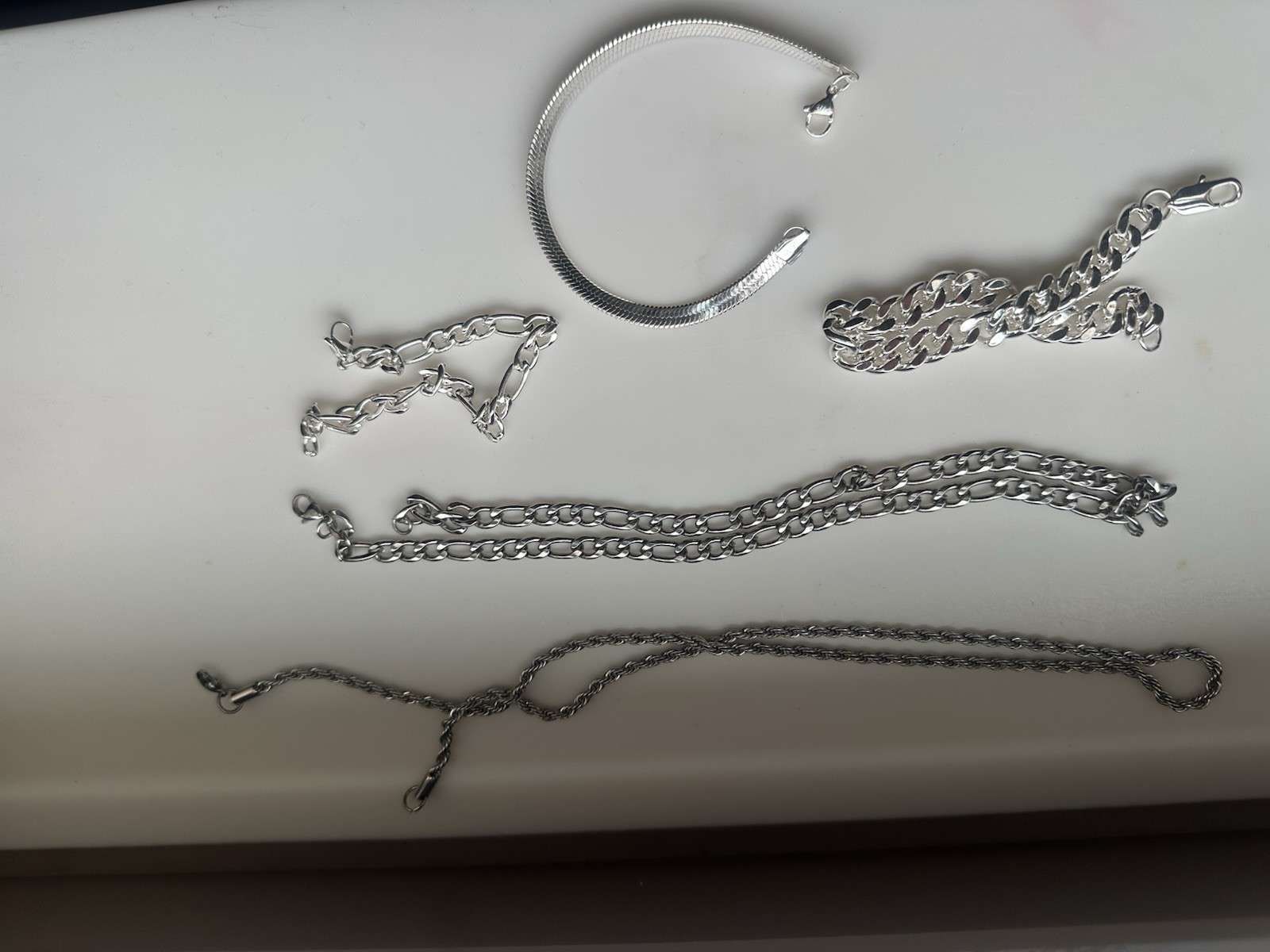 APSVO S925 Silver Tone Chain Jewelry Set – Snake Curb Figaro Rope – New In Box