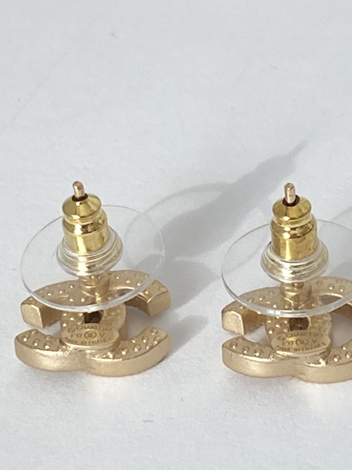 Chanel Classic Mini Crystal Gold Tone CC Stud Earrings Authentic