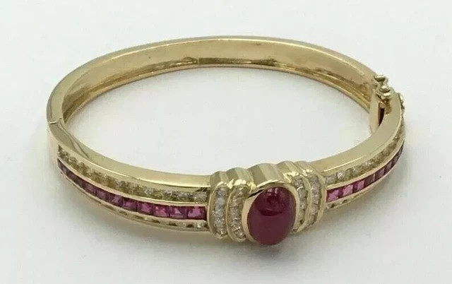 9CT Oval Cut Simulated Ruby Red 14K Yellow Gold Plated Women’s Bangle Bracelet