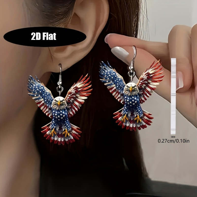 5Pairs Patriotic Dangle Earrings Eagle Heart Cherry Flower US Flag Jewelry Gifts