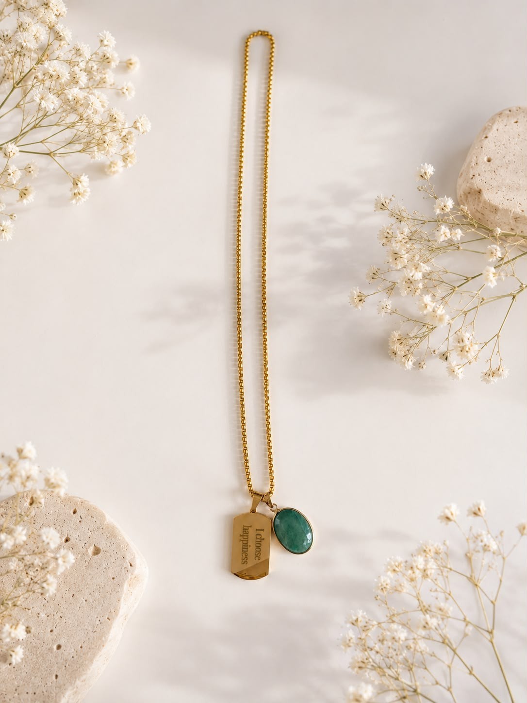 ThisisMyWay Gold Pendant Necklace with Natural Stone – I Choose Happiness