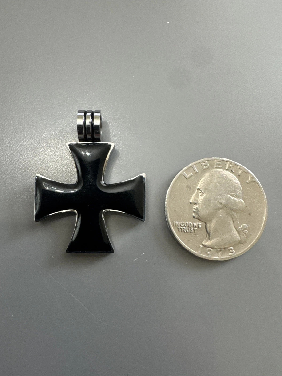 Stainless Steel Iron Cross Pendant W/ Black Enamel finish 24” Chain Gothic Gift