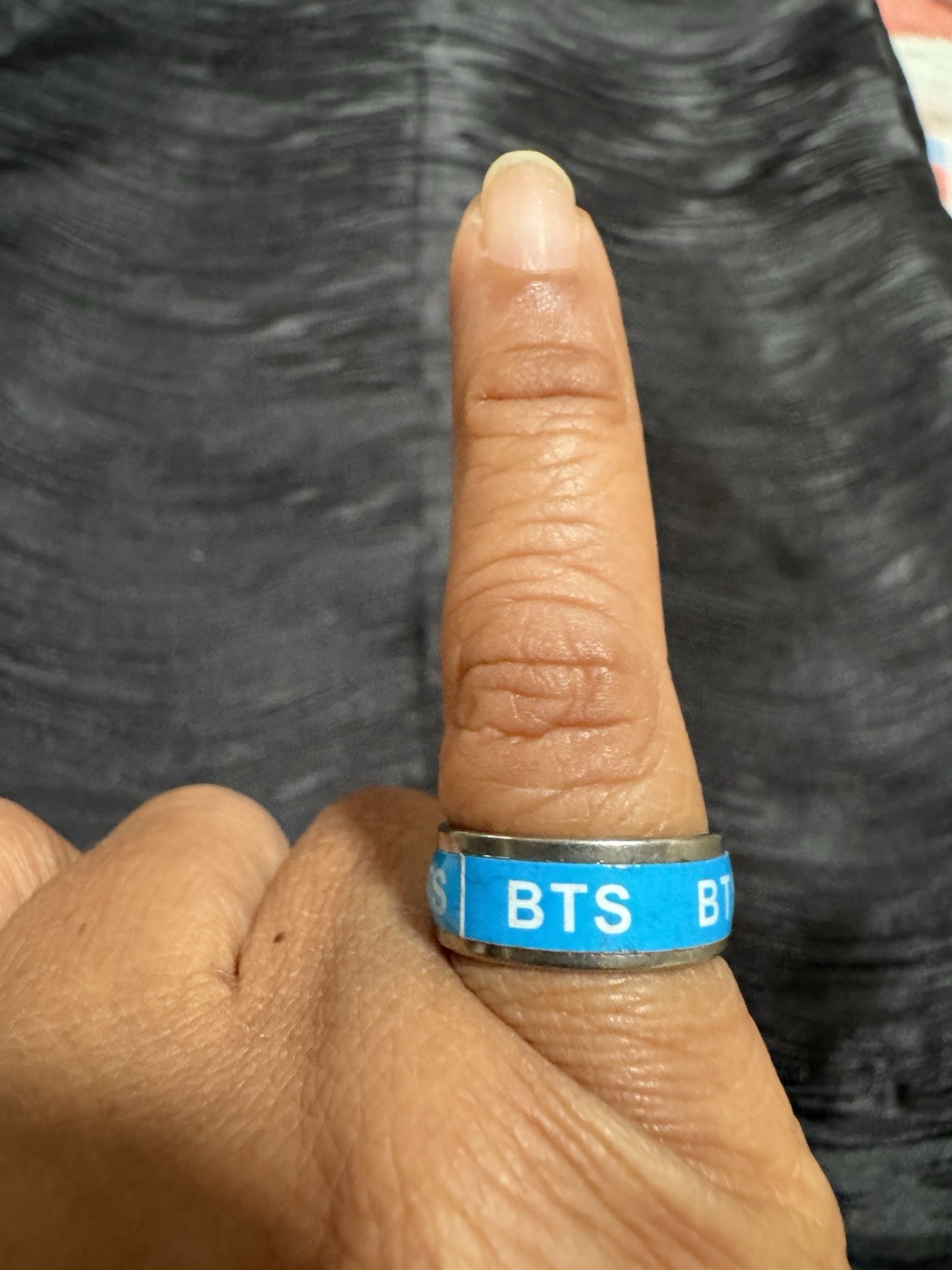 BTS K-pop ARMY Blue/Silver Stainless Steel Ring Band Fan Jewelry Size 4