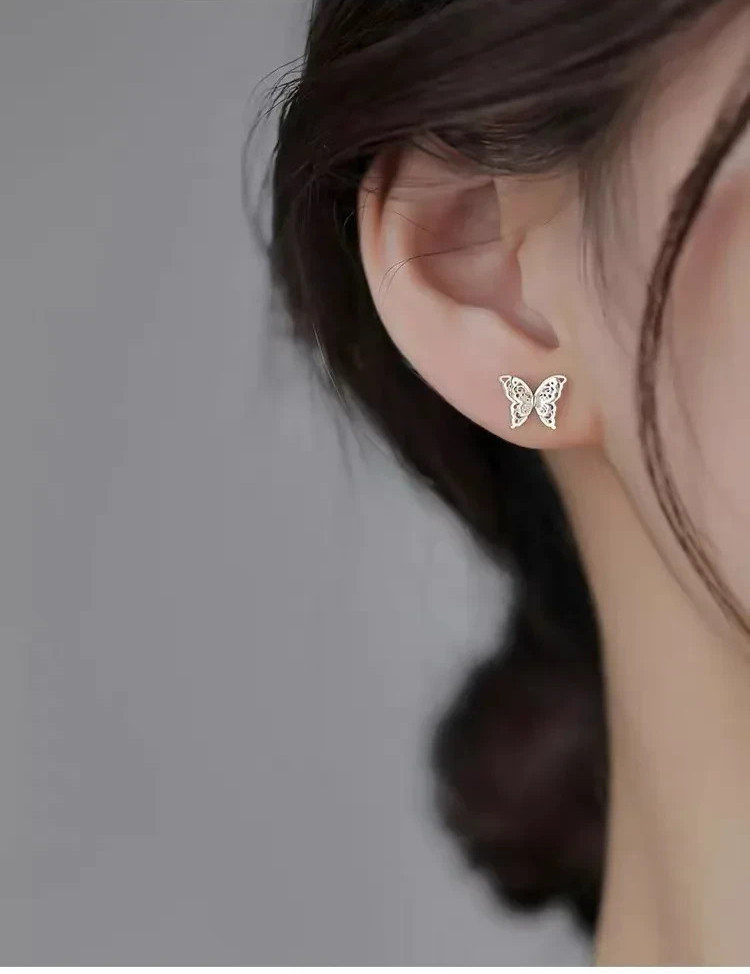 925 Sterling Silver Butterfly Stud Earrings Women Dainty Elegant Jewellery Gift