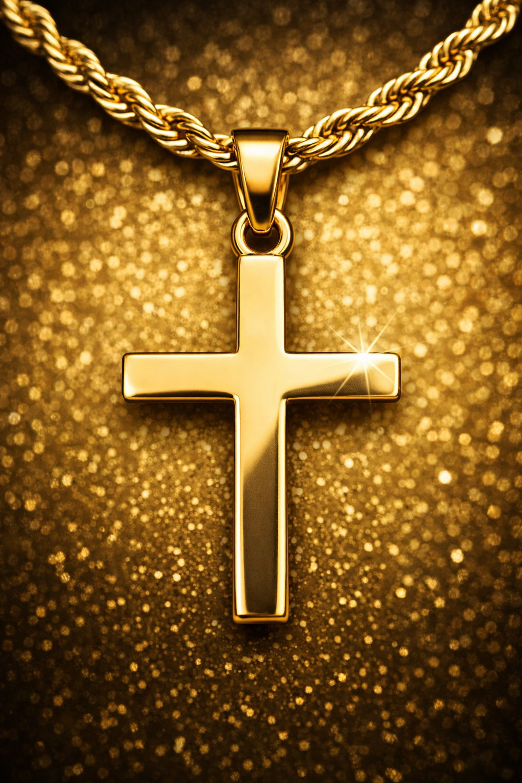 Gold Plated Rope Chain Necklace w/ GoldP Cross Pendant – 20″ –
