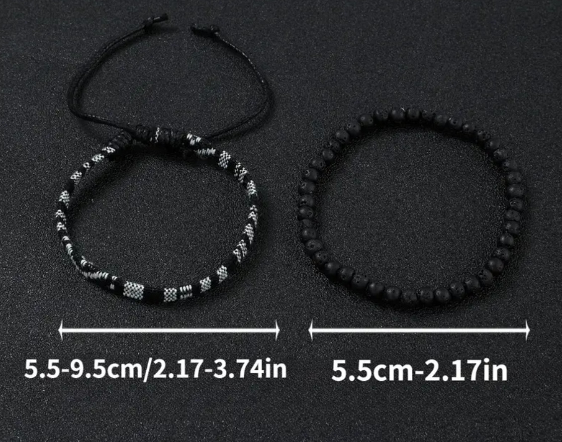 2pcs Handmade Natural Lava Rock Stone Surfer Rope Braided Bracelet Boho Gift