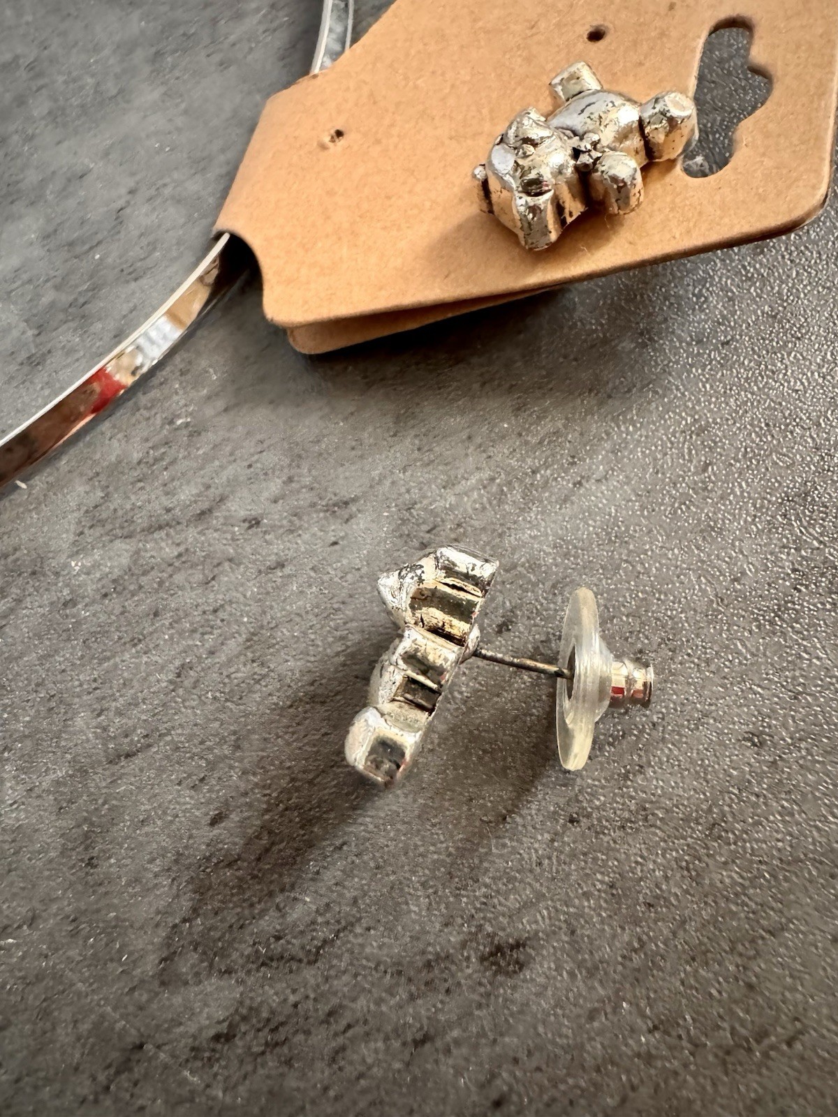 Silver Teddy Bear Pendant, Choker Converts To Pin Matching Earrings