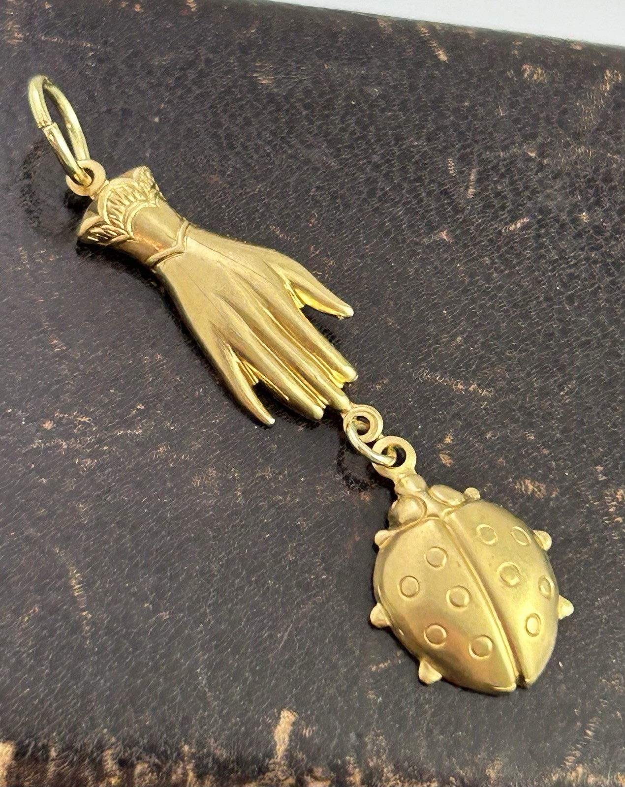 Ladybug Charm Pendant Victorian Hand Brass Stamping Good Luck Charm Jewelry