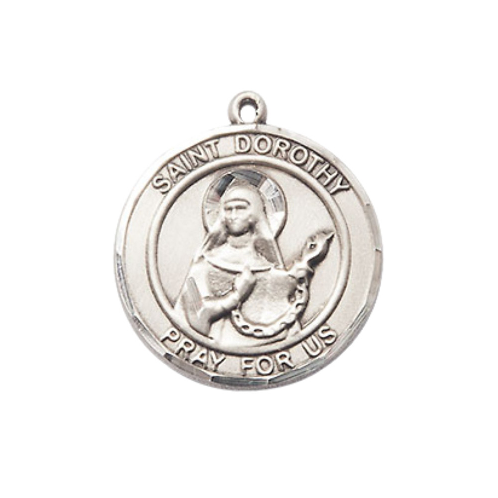 Medium Pewter Saint Dorothy Medal Pendant 18″ Lobster Claw Chain Necklace w/ Box
