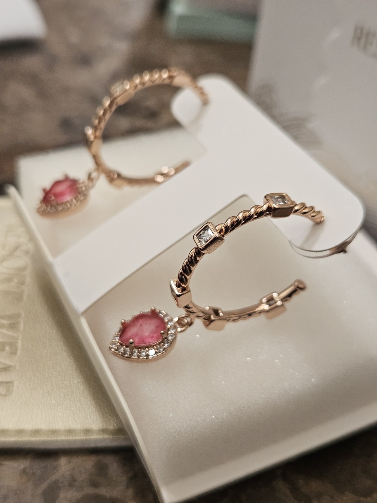 Bomb Party Resort Wear Pink Topaz Genuine Quartz Hoop Earrings On Rose Gold NEW