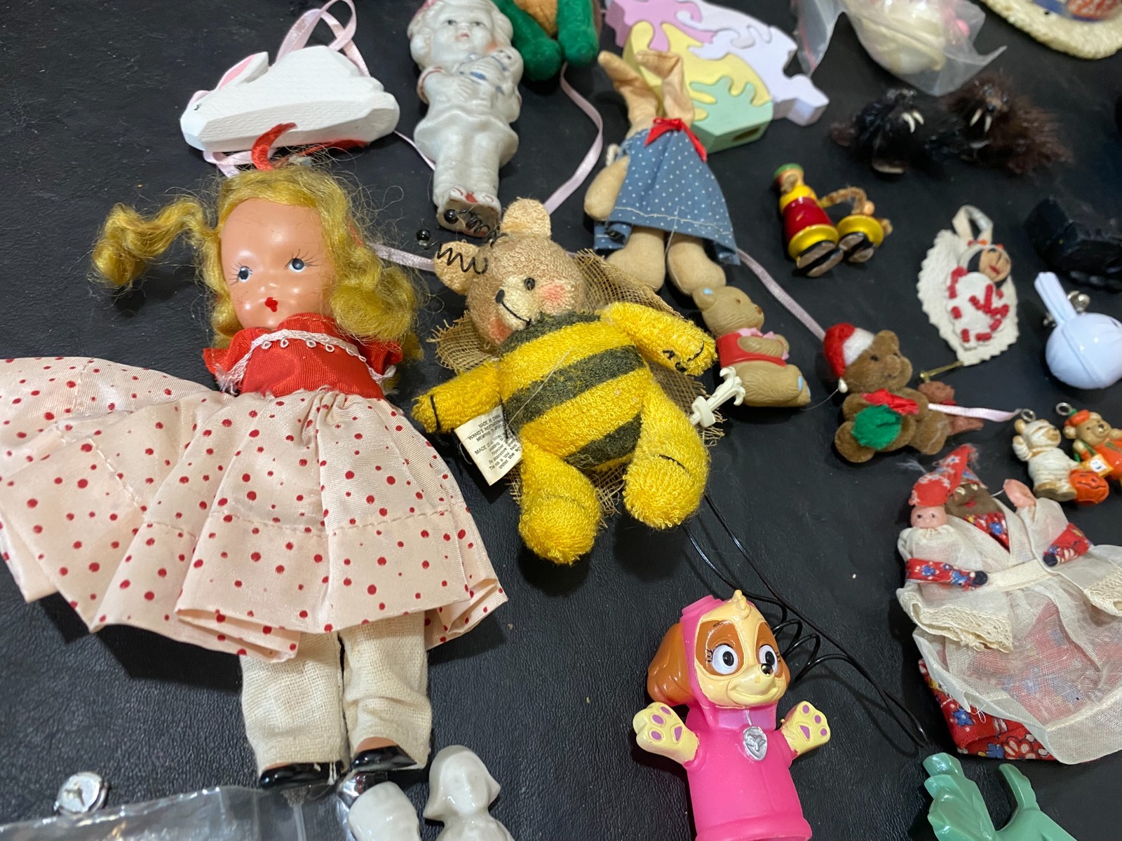Farrell’s doll hat enamelware plate figures pins brooch teddy bear toy lot